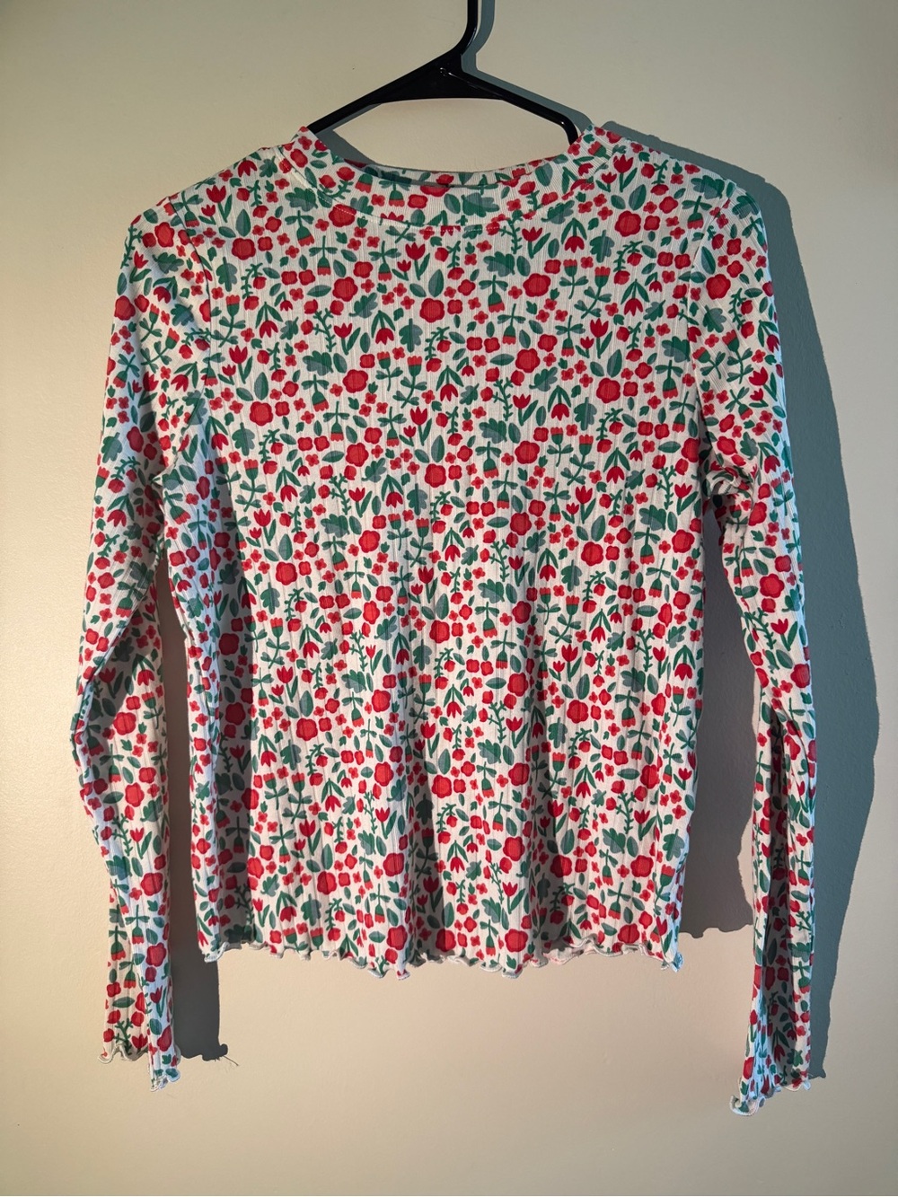 Cat & Jack White Ribbed Floral Tee with Red & Green Blooms